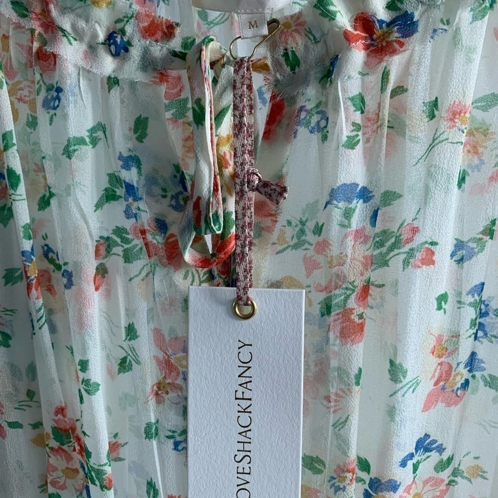 LoveShackFancy Floral Popover Silk Dress - Picture 10 of 12